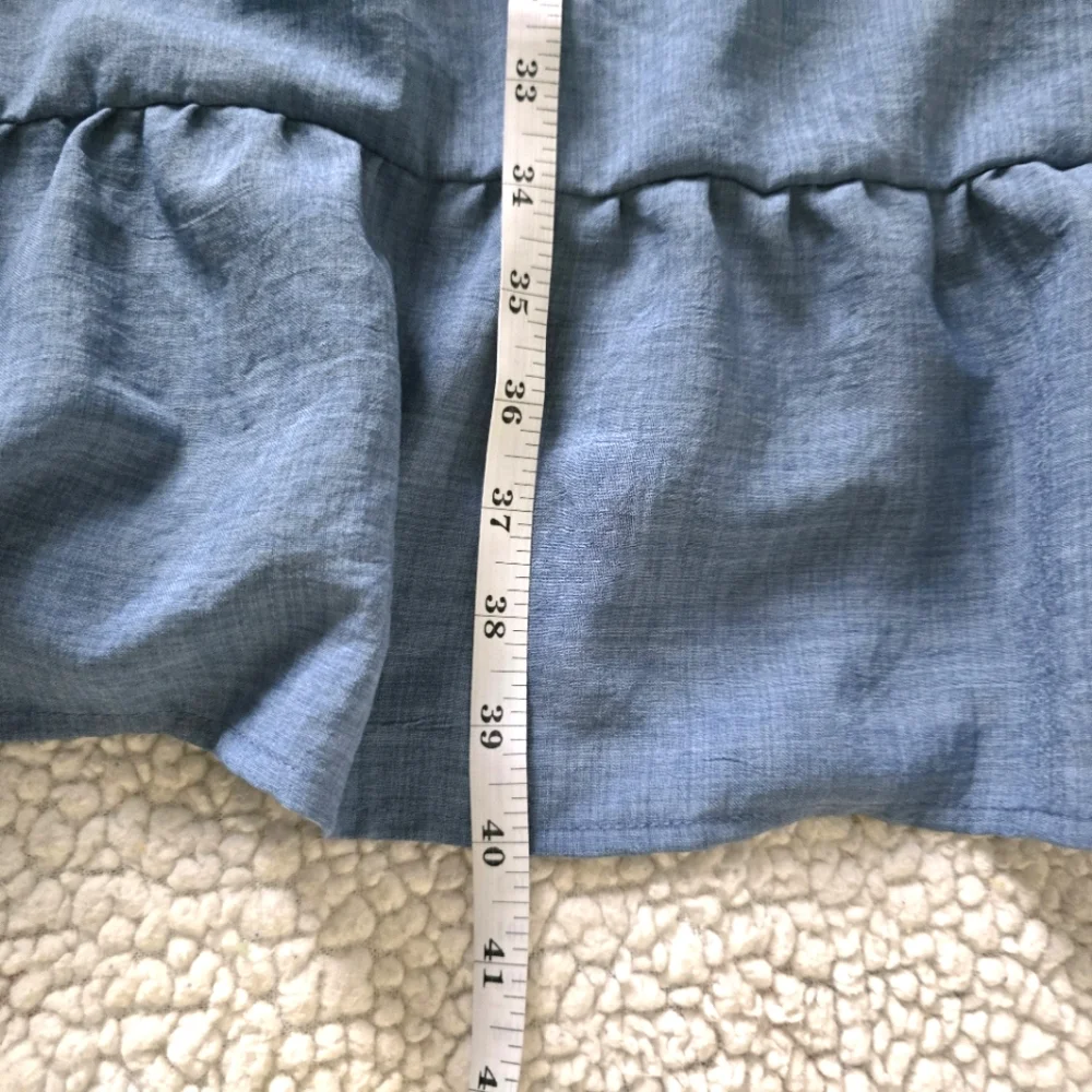 Linen Blue Lantern Sleeve Deep V Dress size 3XL - Picture 5 of 9